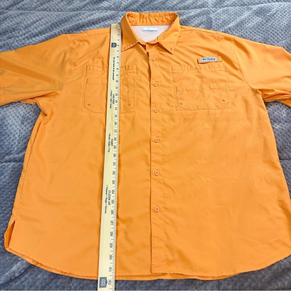 Columbia PFG Fishing Shirt Men's Orange Short Sleeve Vented Sun Protection - Picture 6 of 10